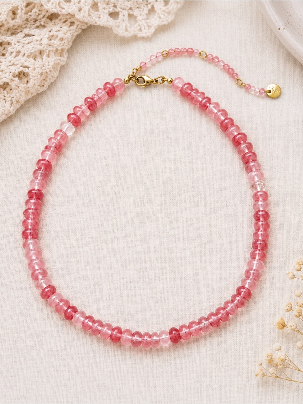 🌸 NWT Mayanmar Pink Agate Necklace | 24K Gold Plated | Handmade Gemstone Choker - Picture 2 of 2